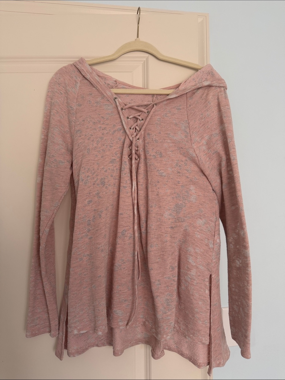 Women’s Lace-Up Hoodie Top - Pink
